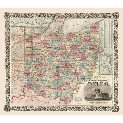 Ohio - Colton 1851  White Modern Wood Framed Art Print by Colton