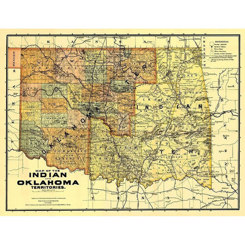 Oklahoma Indian Territory - Rand McNally 1894 Black Modern Wood Framed Art Print by Rand McNally