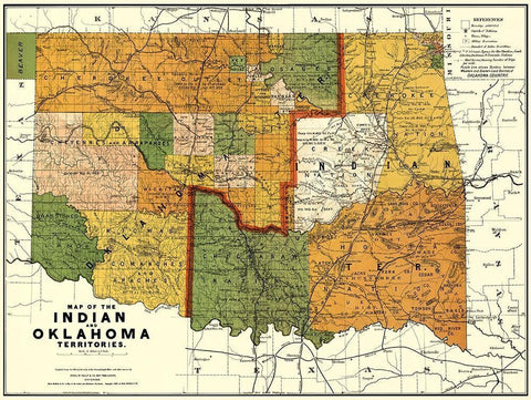 Oklahoma Indian Territory - Rand McNally 1892 White Modern Wood Framed Art Print with Double Matting by Rand McNally