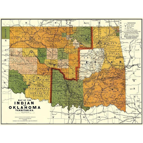 Oklahoma Indian Territory - Rand McNally 1892 Gold Ornate Wood Framed Art Print with Double Matting by Rand McNally