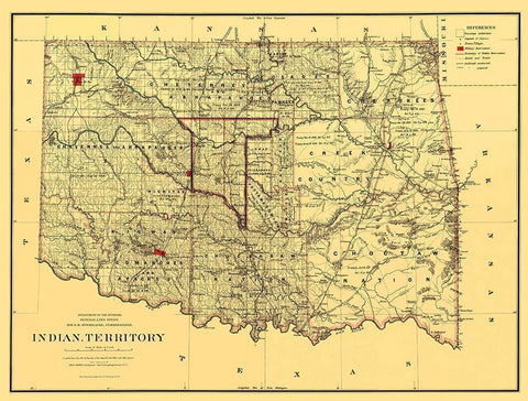 Oklahoma Indian Territory - Bien 1887 White Modern Wood Framed Art Print with Double Matting by Bien