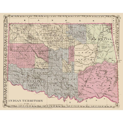 Oklahoma Indian Territory - Gary 1873 Black Modern Wood Framed Art Print by Gary