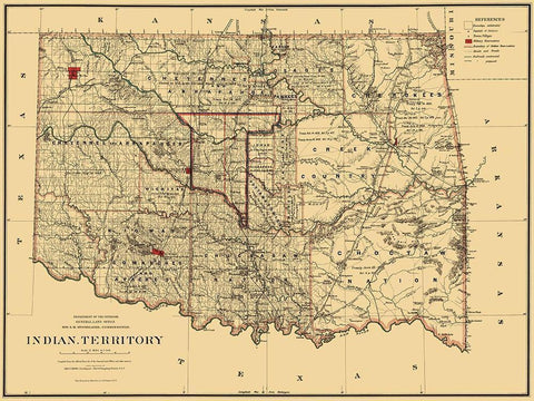 Oklahoma Indian Territory - Stockslager 1887 Black Ornate Wood Framed Art Print with Double Matting by Stockslager