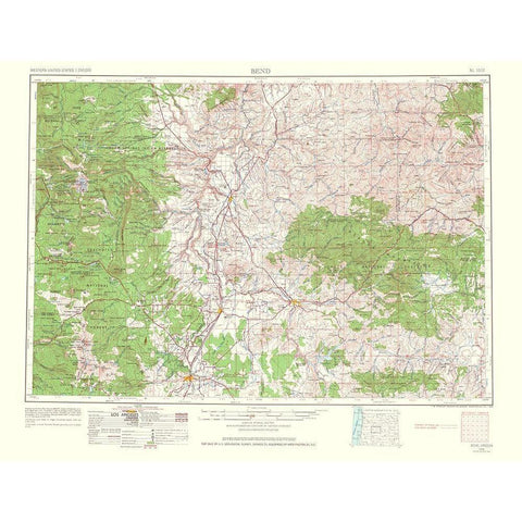 Bend Oregon Quad - USGS 1964 Gold Ornate Wood Framed Art Print with Double Matting by USGS