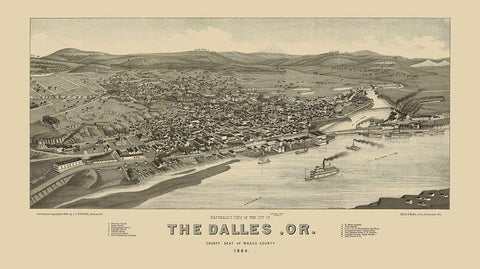 The Dalles Oregon - Stoner 1884 Black Ornate Wood Framed Art Print with Double Matting by Stoner