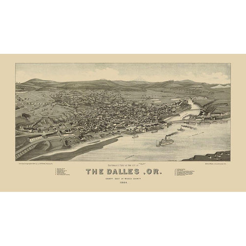 The Dalles Oregon - Stoner 1884 White Modern Wood Framed Art Print by Stoner