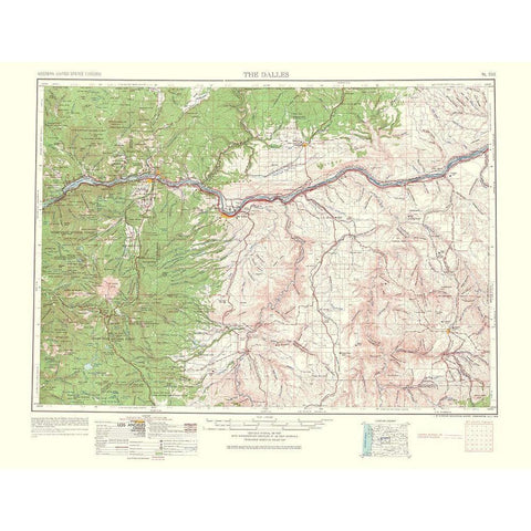 Dalles Oregon Quad - USGS 1965 Gold Ornate Wood Framed Art Print with Double Matting by USGS