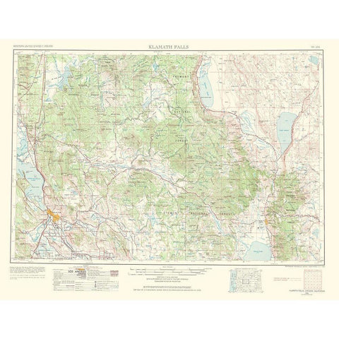 Klamath Falls Oregon California Quad - USGS 1968 White Modern Wood Framed Art Print by USGS