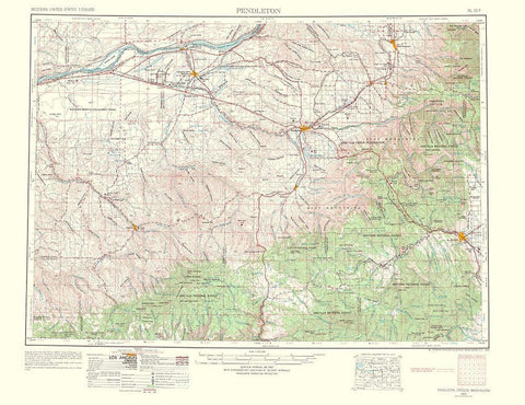 Pendleton Oregon Washington Quad - USGS 1964 White Modern Wood Framed Art Print with Double Matting by USGS