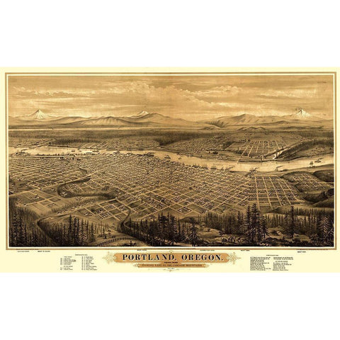 Portland Oregon - Bancroft 1879 Gold Ornate Wood Framed Art Print with Double Matting by Bancroft