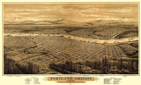 Portland Oregon - Bancroft 1879 White Modern Wood Framed Art Print with Double Matting by Bancroft