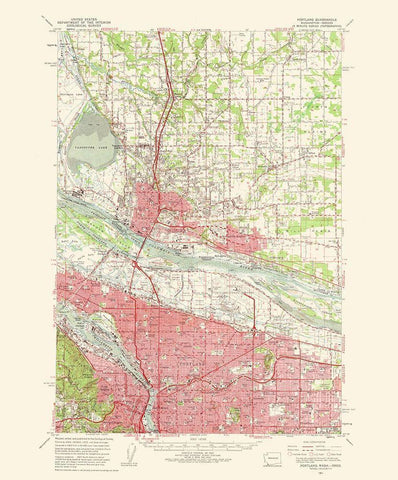 Portland Oregon Washington Quad - USGS 1963 White Modern Wood Framed Art Print with Double Matting by USGS