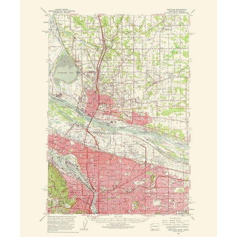 Portland Oregon Washington Quad - USGS 1963 White Modern Wood Framed Art Print by USGS