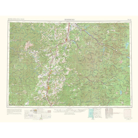 Roseburg Oregon Quad - USGS 1967 Black Modern Wood Framed Art Print with Double Matting by USGS