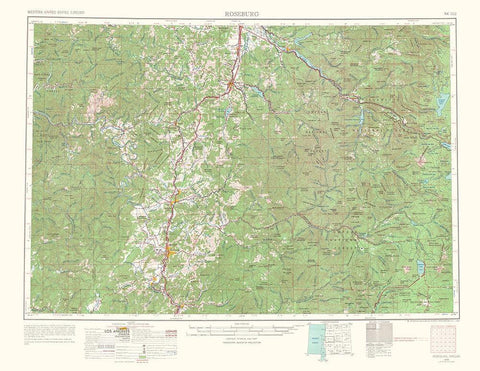 Roseburg Oregon Quad - USGS 1967 White Modern Wood Framed Art Print with Double Matting by USGS