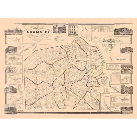 Adams County Pennsylvania - Hopkins 1858 White Modern Wood Framed Art Print by Hopkins
