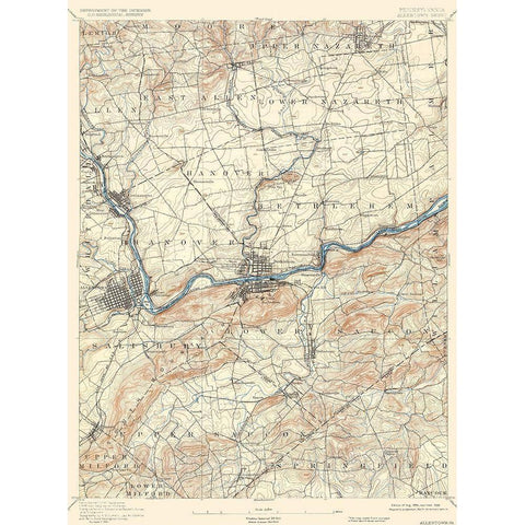 Allentown Pennsylvania Sheet - USGS 1894 Gold Ornate Wood Framed Art Print with Double Matting by USGS