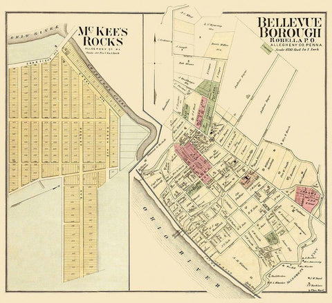 Bellevue, McKees Rock Pennsylvania Landowner Black Ornate Wood Framed Art Print with Double Matting by Hayes