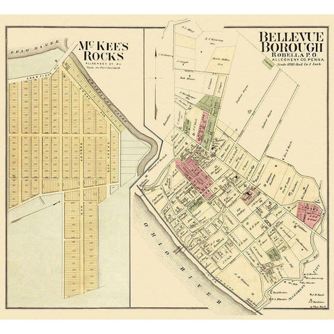 Bellevue, McKees Rock Pennsylvania Landowner Gold Ornate Wood Framed Art Print with Double Matting by Hayes