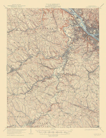 Carnegie Pennsylvania Quad - USGS 1906 White Modern Wood Framed Art Print with Double Matting by USGS