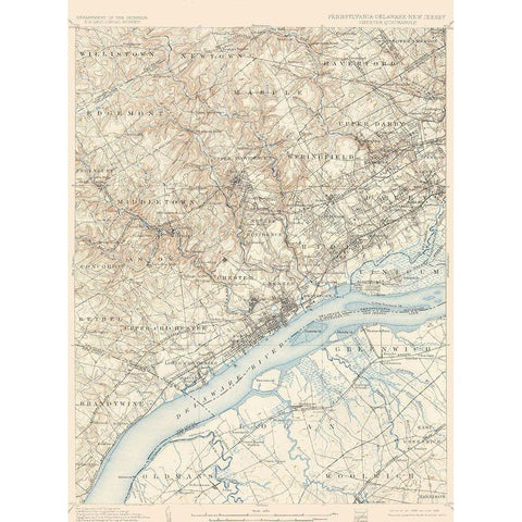 Chester Pennsylvania New Jersey Deleware Quad White Modern Wood Framed Art Print by USGS