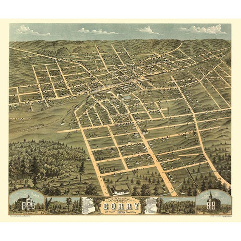 Corry Pennsylvania - Stoner 1870  Gold Ornate Wood Framed Art Print with Double Matting by Stoner