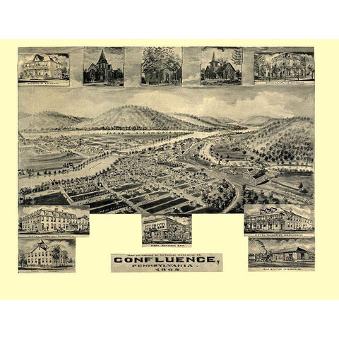 Confluence Pennsylvania -1905 Black Modern Wood Framed Art Print with Double Matting by Unknown