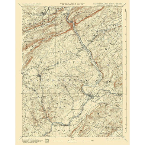 Delaware Watergap Pennsylvania New Jersey Sheet Gold Ornate Wood Framed Art Print with Double Matting by USGS