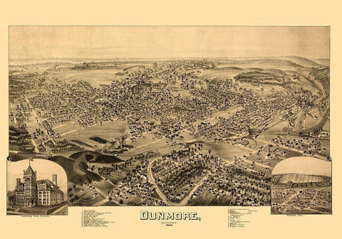 Dunmore Pennsylvania - Fowler 1892  Black Ornate Wood Framed Art Print with Double Matting by Fowler