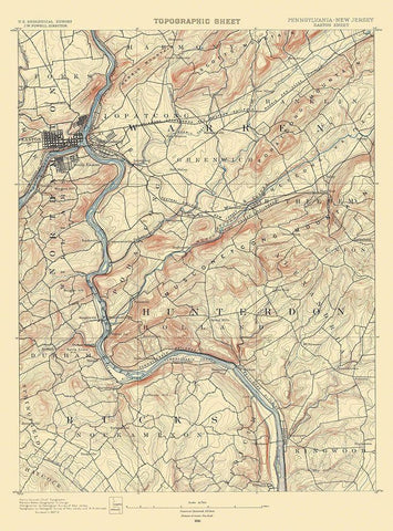 Easton Pennsylvania New Jersey Sheet - USGS 1890 Black Ornate Wood Framed Art Print with Double Matting by USGS