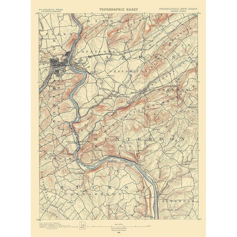 Easton Pennsylvania New Jersey Sheet - USGS 1890 Gold Ornate Wood Framed Art Print with Double Matting by USGS