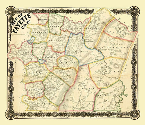 Fayette County Pennsylvania - 1858 Black Ornate Wood Framed Art Print with Double Matting by Unknown