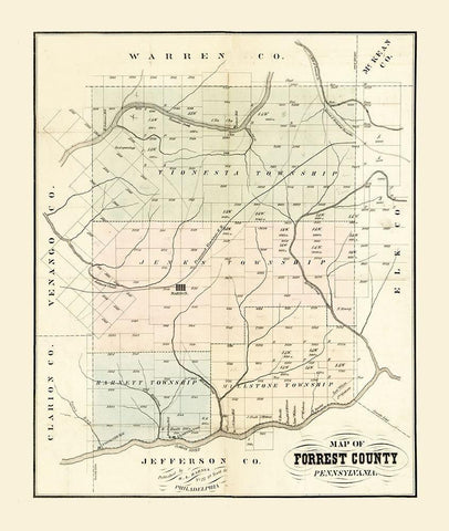 Forest County Pennsylvania - Barnes 1858 Black Ornate Wood Framed Art Print with Double Matting by Barnes