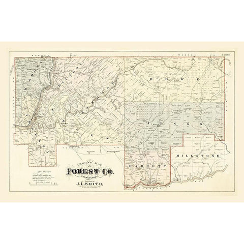 Forest County Pennsylvania - Smith 1876 Black Modern Wood Framed Art Print with Double Matting by Smith