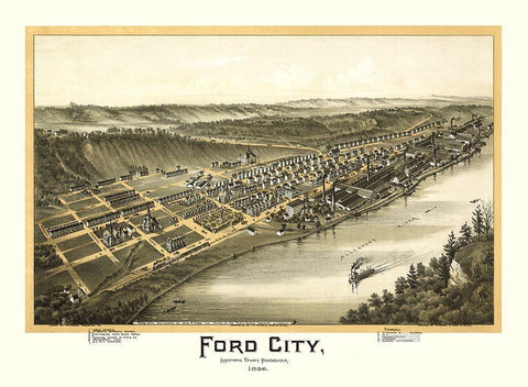 Ford City Pennsylvania - Fowler 1896  Black Ornate Wood Framed Art Print with Double Matting by Fowler