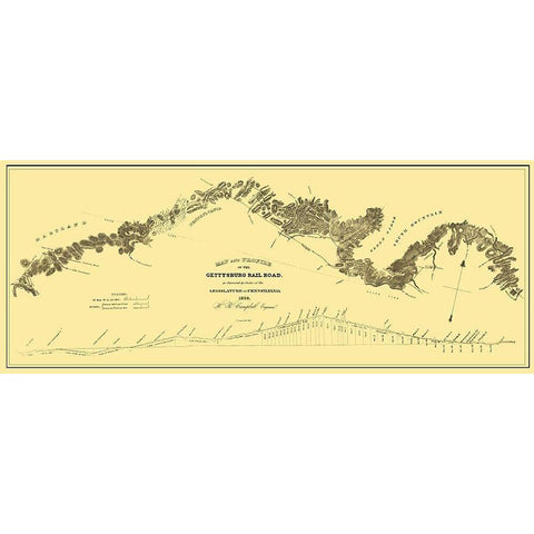 Gettysburg Railroad - Campbell 1839 Gold Ornate Wood Framed Art Print with Double Matting by Campbell