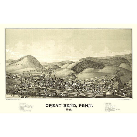 Great Bend Pennsylvania - Burleigh 1887  Black Modern Wood Framed Art Print with Double Matting by Burleigh