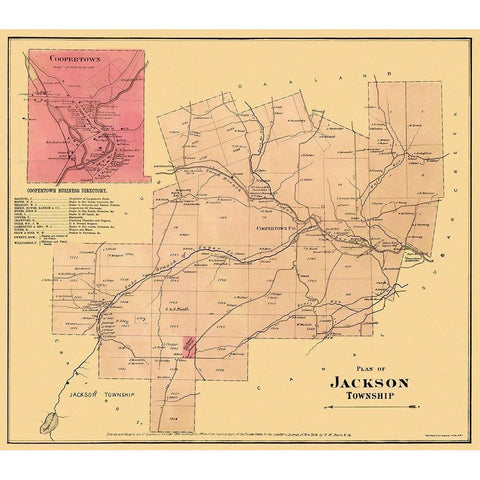 Jackson Pennsylvania Landowner - Beers 1865 Gold Ornate Wood Framed Art Print with Double Matting by Beers