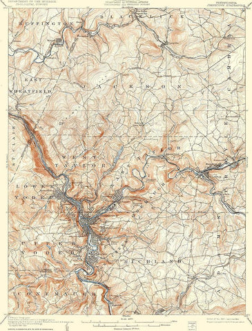 Johnstown Pennsylvania Quad - USGS 1907 Black Ornate Wood Framed Art Print with Double Matting by USGS