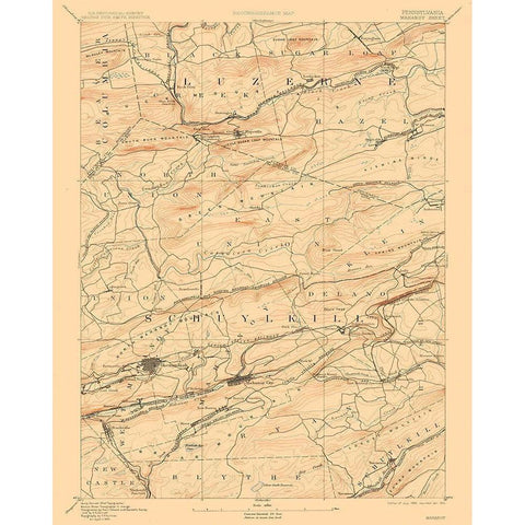 Mahanoy Pennsylvania Sheet - USGS 1893 White Modern Wood Framed Art Print by USGS