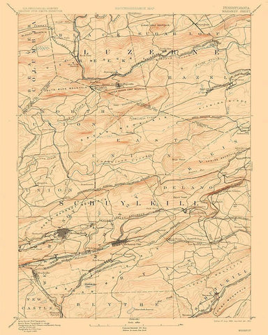 Mahanoy Pennsylvania Sheet - USGS 1893 White Modern Wood Framed Art Print with Double Matting by USGS