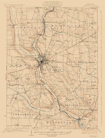 Meadville Pennsylvania Quad - USGS 1923 Black Ornate Wood Framed Art Print with Double Matting by USGS