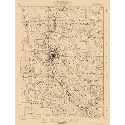 Meadville Pennsylvania Quad - USGS 1923 White Modern Wood Framed Art Print by USGS