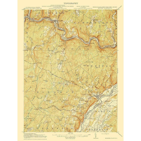 Milford New York New Jersey Quad - USGS 1915 Black Modern Wood Framed Art Print with Double Matting by USGS