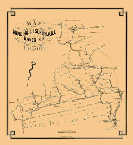 Mine Hill and Schuylkill Haven Railroad 1857 Black Ornate Wood Framed Art Print with Double Matting by Duval