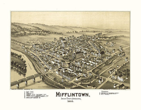 Mifflintown Pennsylvania - Fowler 1895  Black Ornate Wood Framed Art Print with Double Matting by Fowler