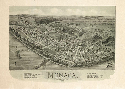 Monaca Pennsylvania - Fowler 1900  Black Ornate Wood Framed Art Print with Double Matting by Fowler