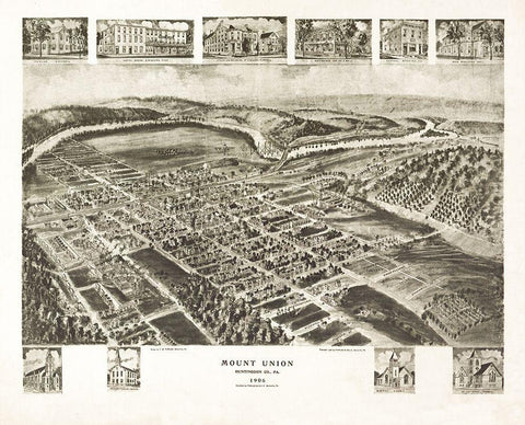Mount Union Pennsylvania - Fowler 1906  Black Ornate Wood Framed Art Print with Double Matting by Fowler