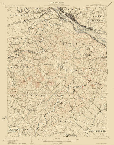 New Cumberland Pennsylvania Quad - USGS 1906 White Modern Wood Framed Art Print with Double Matting by USGS