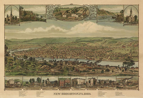 New Brighton Pennsylvania - Corbin 1883  Black Ornate Wood Framed Art Print with Double Matting by Corbin